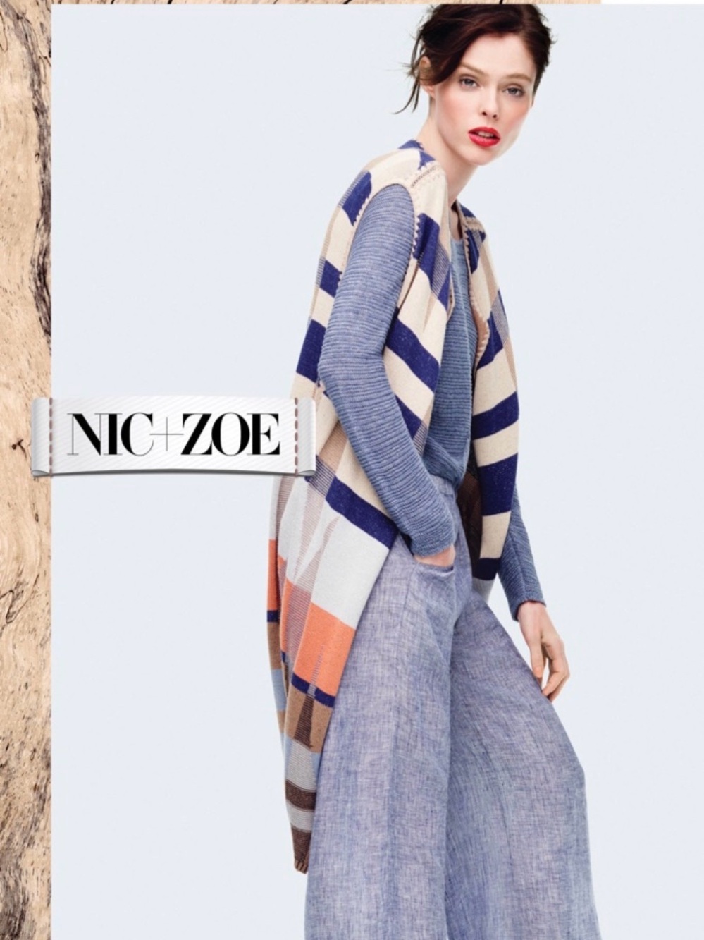 NIC+ZOE Striped Open-Front Cardigan in Navy, Cream & Orange